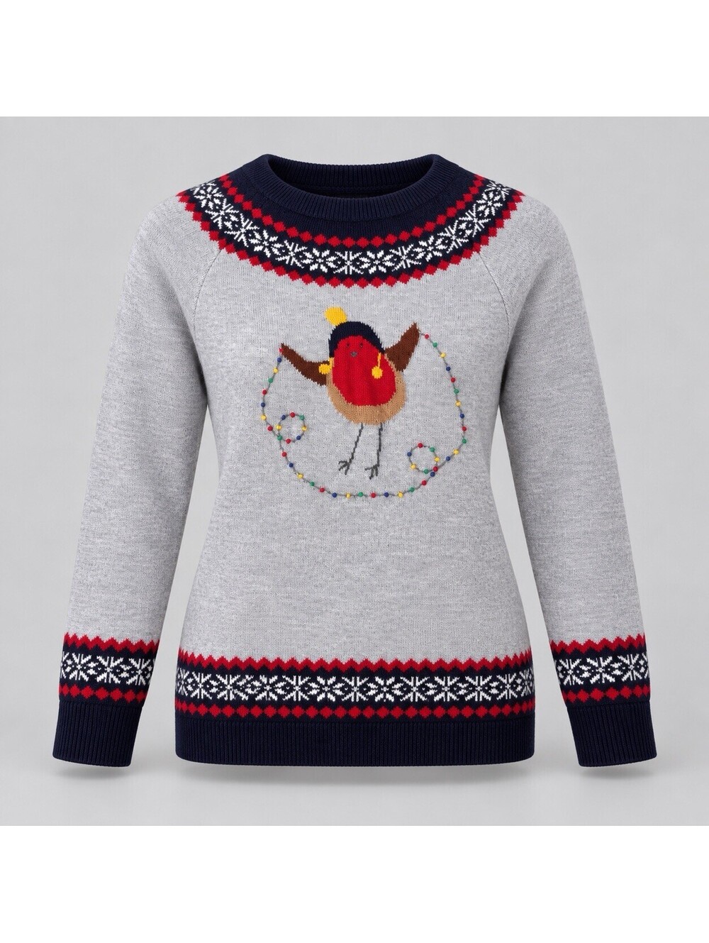 Talbots Petite SP Christmas Sweater Robin Bird Fair Isle Lambswool Holiday